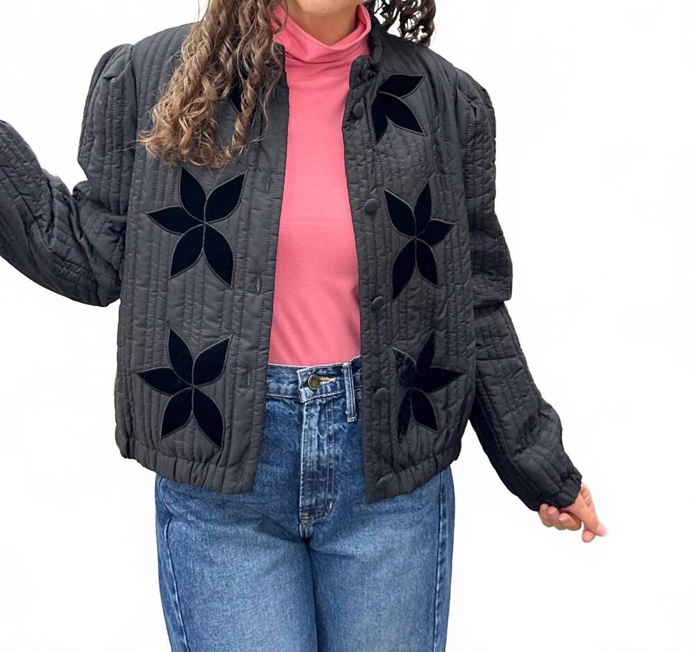 NEW BLU PEPPER velvet flower quilted jacket in black